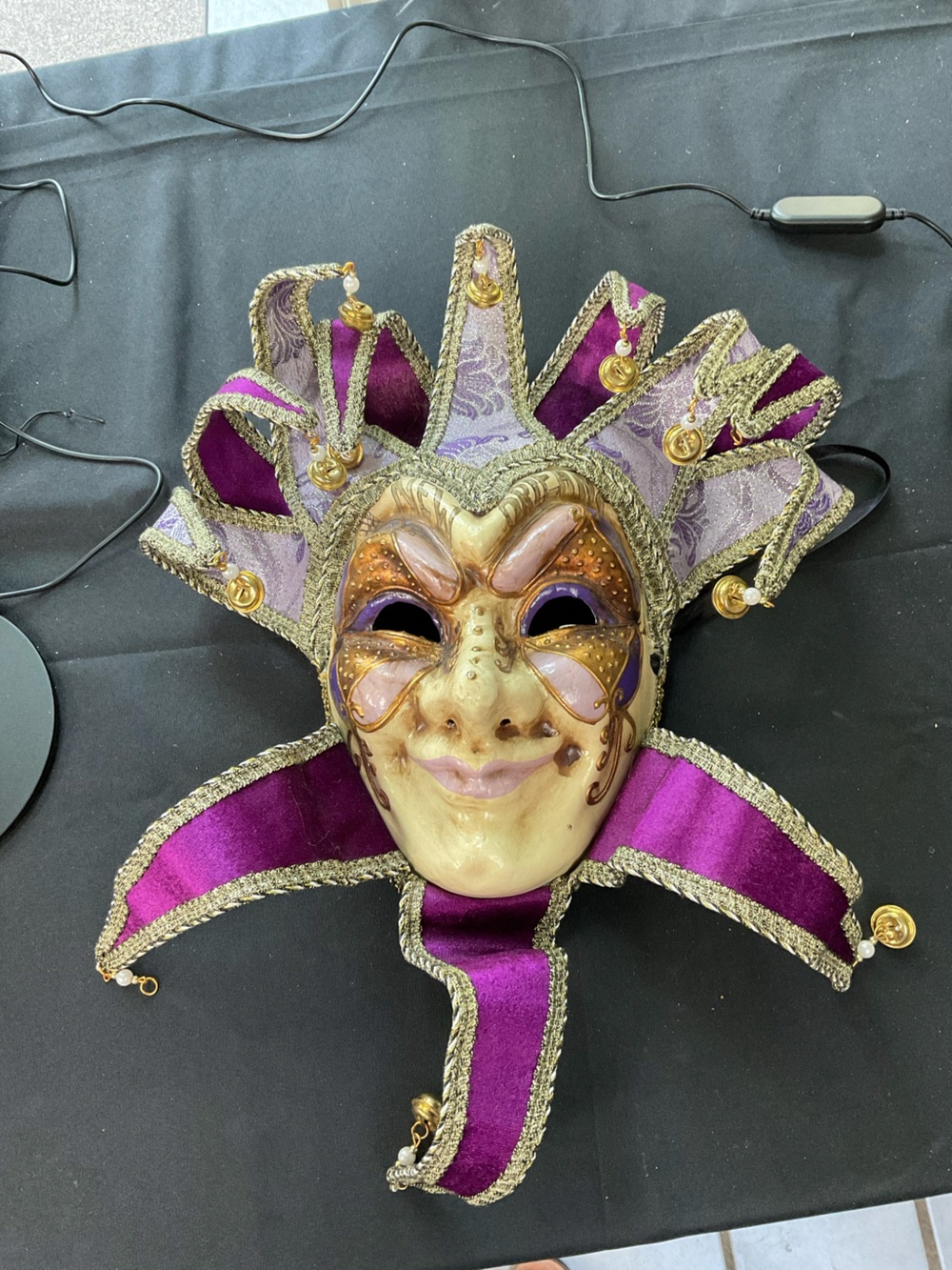 Victorian Jester Masquerade Mask in Purple and Gold